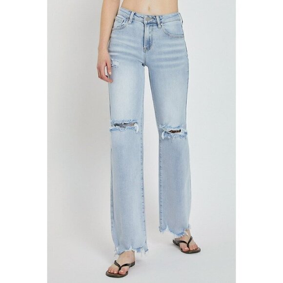 Risen High Rise Light Acid Washed Wide Leg Jeans - Picture 5 of 6